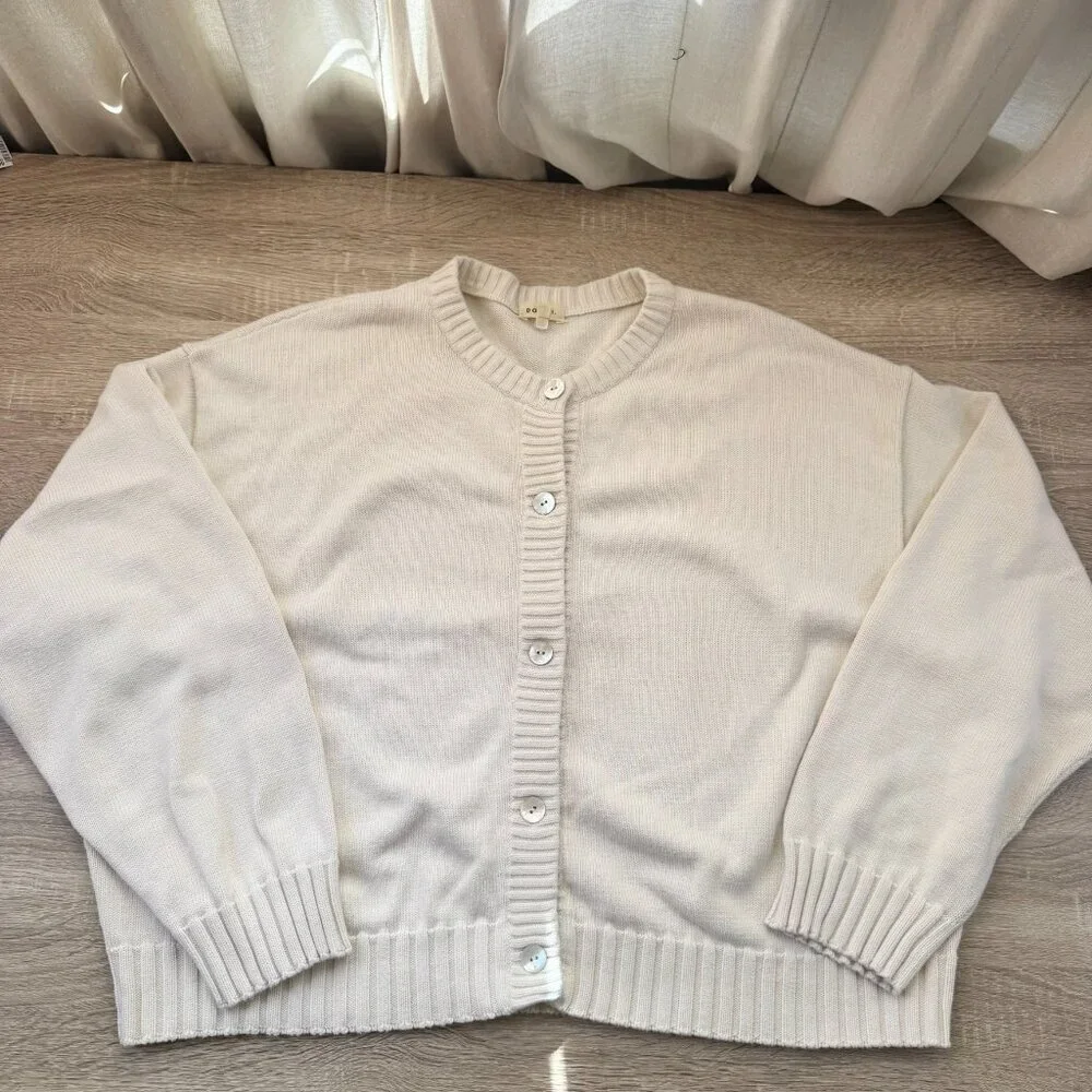 Donni The Cotton Knit Cardigan Sweater Creme Large - Picture 5 of 14